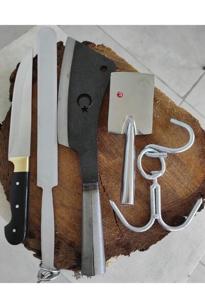 yatagan 5 Parça Kasap Seti Siyah Mutfak Bıçak Setleri Kanca Masat Satır Bıçak...
