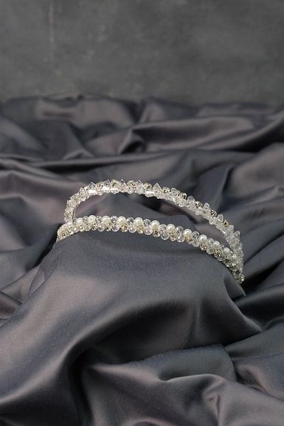 Bride Aksesuar Dünyası Accesoriu pentru păr de mireasă Design special Coroana de mireasă cu două rânduri cu perle – Coroană – Tiara