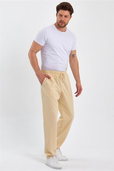 Tarz Cool Чоловічі штани з шнурівкою з льону - crepe1479r06s