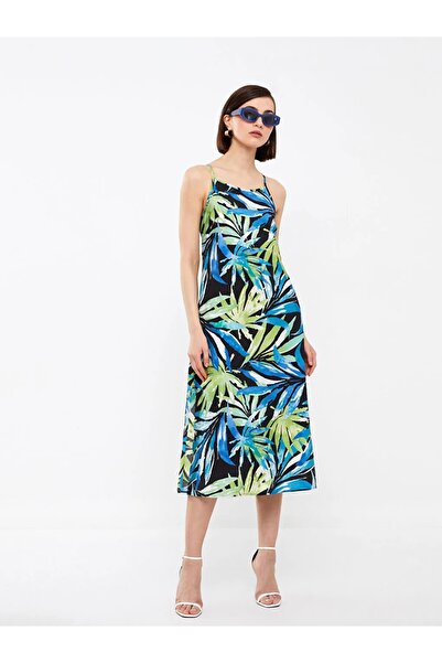 LC Waikiki Dámské šaty Lcw Vision se čtvercovým límcem a vzorovanými ramínky ...