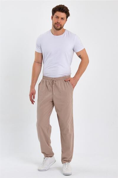 Tarz Cool Men's Mink Regular Lace-up Linen Trousers-crepe1479r07s