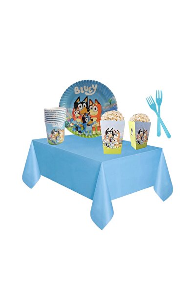 Happyland زينة عيد ميلاد تحت عنوان Bluey زجاج لوحة Bluey + صندوق الفشار + مفرش طاولة + مجموعة شوكة مكونة من 4 قطع