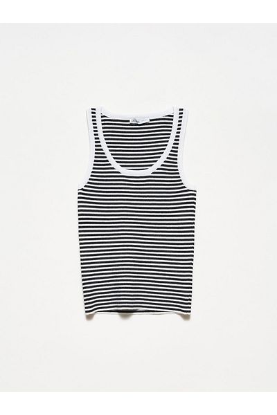 Dilvin 10411 Crew Neck Glitter Striped Knitwear Undershirt-ecru-black