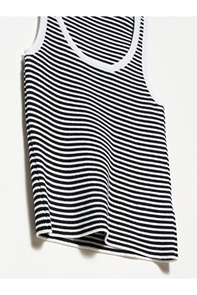 Dilvin 10411 Crew Neck Glitter Striped Knitwear Undershirt-ecru-black