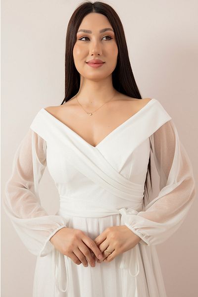 PULLIMM Rochie de seara din tul cu sclipici - 38957 cu siret si evantai