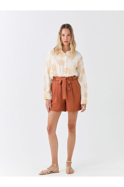 LC Waikiki Pantaloni scurți pentru femei Lcw Casual, confortabili, din amestec de in