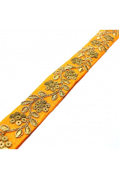 bidoluhobi Indian Handwork Stripe Sequined Floral Orange