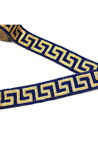 bidoluhobi Ethnic Motif Indian Handwork Stripe Navy Blue Width: 4.5cm