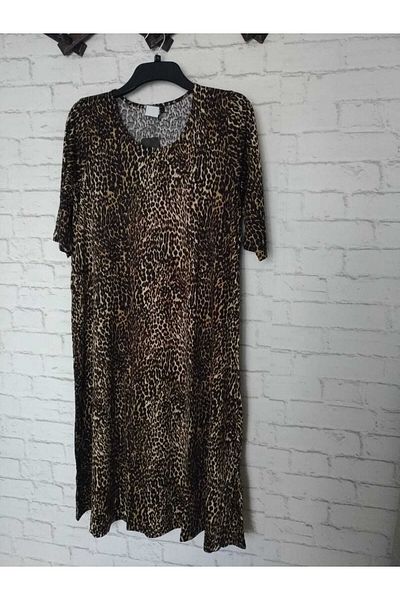 anne moda ankara Φόρεμα με λεοπάρ, Ολόκληρο καλοκαίρι, Αντιιδρωτικό, Lycra, Φόρεμα με μανίκια στον αγκώνα