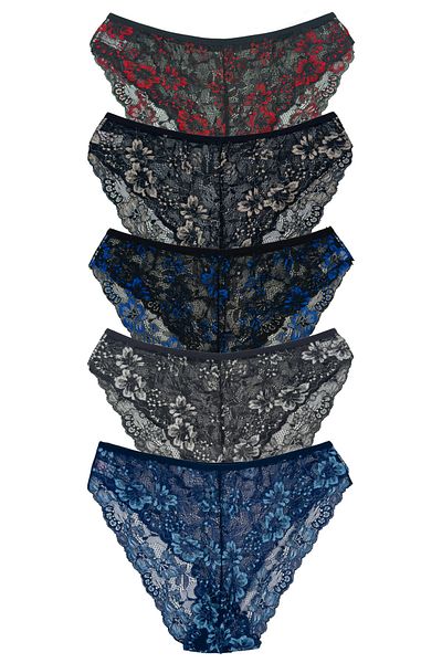 HNX 5-Piece Double Color Lace High Waist Women's Panties