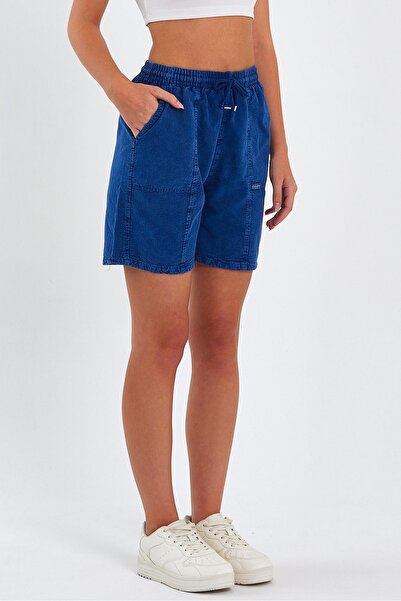 Tarz Cool Navy Blue Linen Shorts - Women's Relaxed Fit