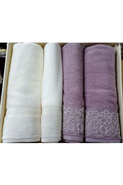 Özdilek 4 Pieces Best Bath Set, Bath Towel Tk-Bugonvillea Cream Plum