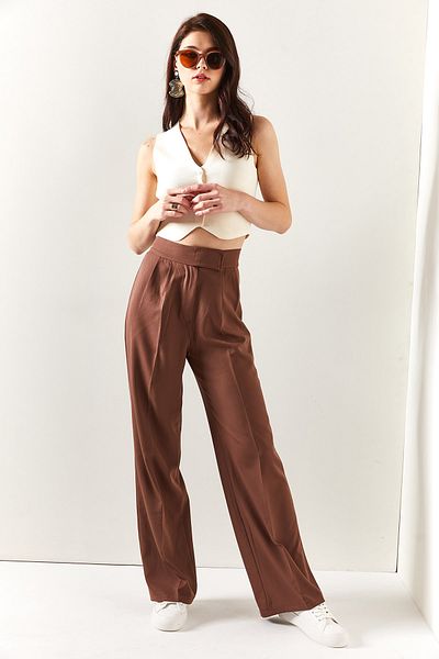 Olalook Women's Earth Waist Velcro Pleated Palazzo Trousers PNT-19000222