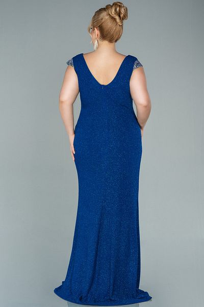 Abiyefon Saks Blue Sleeveless Glitter Long Plus Size Evening Dress Abu2438