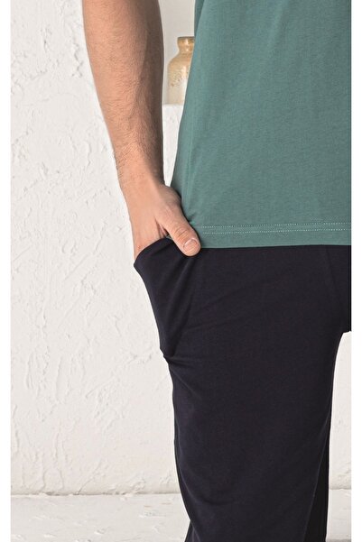 KAPİTEX Σετ ανδρικών πιτζάμες με κοντό μανίκι, έξι μακριές τσέπες, τρία κουμπιά, πράσινο χρώμα