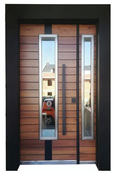 tezwood ahşap kapı sanayi Villa Kapısı, Apartman Giriş Kapısı Siyah Kasalı Saruhan Desen