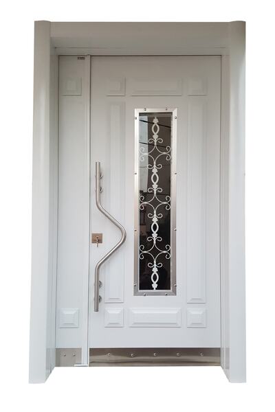 tezwood ahşap kapı sanayi Beyaz Apartman Bina Giriş Kapısı, Hidrolik Sistemli Villa Kapısı Sağ Açılım