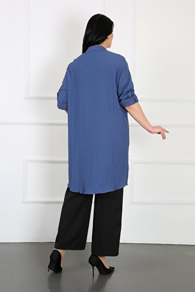 By Alba Collection Women's Indigo Wrapped Fabric Large Size Tunic