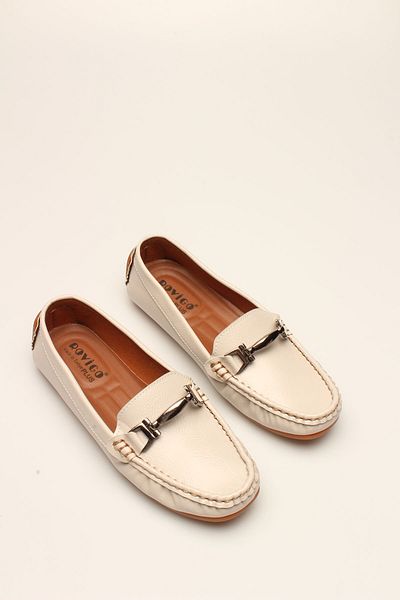 ROVIGO Ecru Buckle Genuine Leather Women's Ballerinas