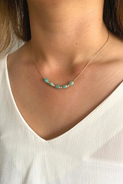 Suerte Accessories Tımbıl Aquamarine Natural Stone Gold Chain Handmade Special Design Minimal Necklace