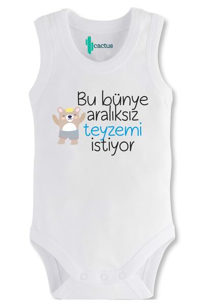 CACTUS COLLECTION Cactus Baby Aunt Written Baby Sleeveless Printed Cotton White Baby Bodysuit