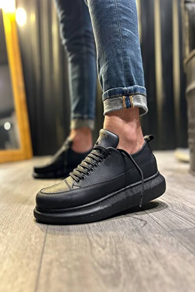 Rainon Store Black Leather Lace-up High Sole Men's Sports Shoes