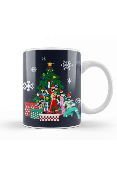 Baskı Dükkanı Power Rangers Around The Christmas Tree Mug Cup Porcelain