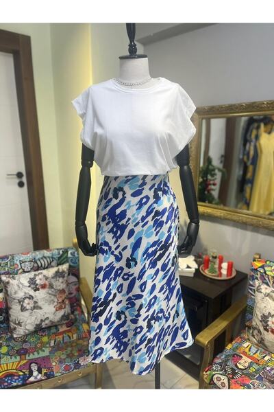 mzr Пола от сатен с еластична талия от памучен плат с мотив синьо леопард