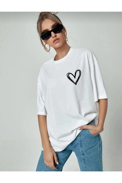 Revasser Tricou alb oversize cu imprimeu Minimal Heart