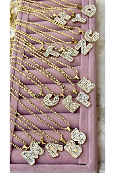 Pınar Çelik Taşlı Harf Kolye