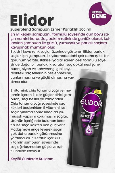Elidor Dark Shine Superblend Hair Care Shampoo - 500 Ml