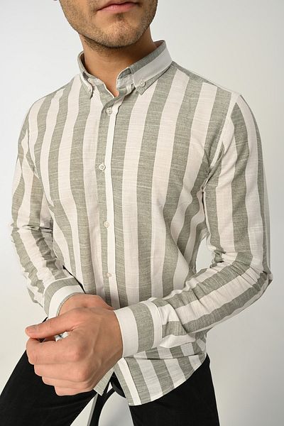 Piola Club Ριγέ Slim Fit Λινό Πουκάμισο