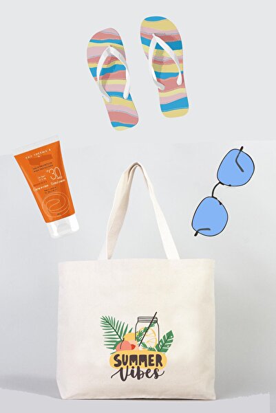 APRENDİ Geantă de plajă cu design Summer Vibes