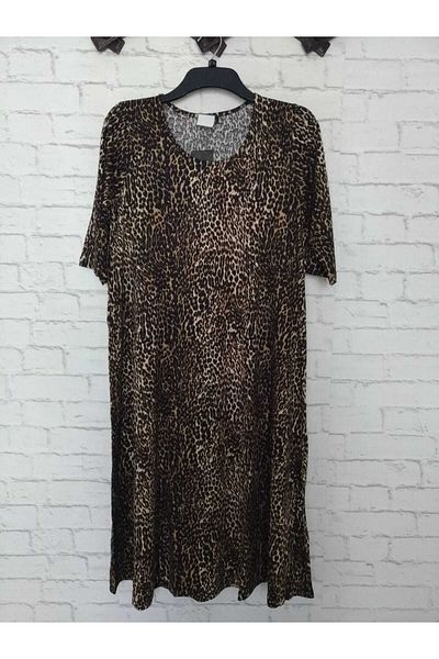 anne moda ankara Φόρεμα με λεοπάρ, Ολόκληρο καλοκαίρι, Αντιιδρωτικό, Lycra, Φόρεμα με μανίκια στον αγκώνα