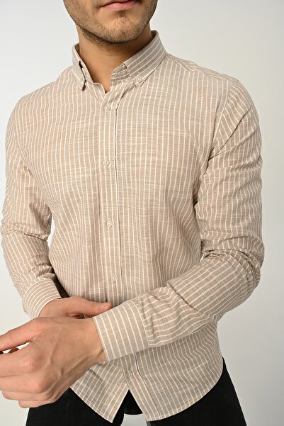 Piola Club Cămașă de in cu dungi pentru bărbați