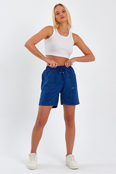 Tarz Cool Navy Blue Linen Shorts - Women's Relaxed Fit