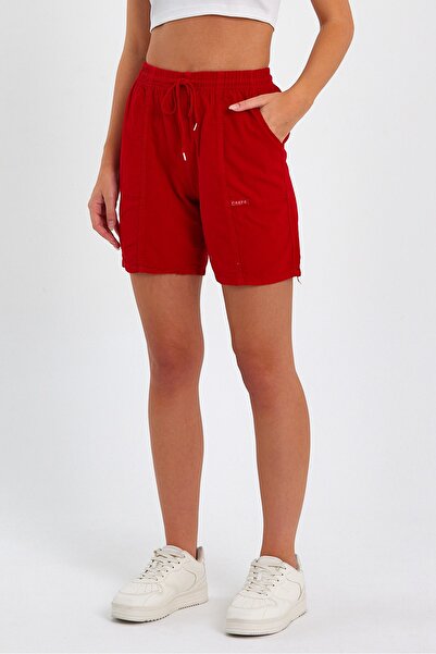Tarz Cool Women's Red Linen Shorts - Relaxed Fit
