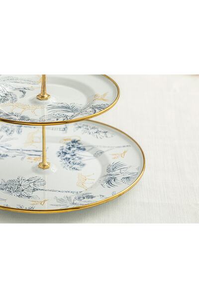 English Home Toile Botanical Enamel Folded Service 21x29 Cm Dark Blue-white