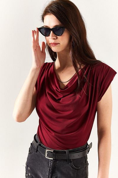 Olalook Női Claret Red bélelt galléros bő blúz BLZ-19002217