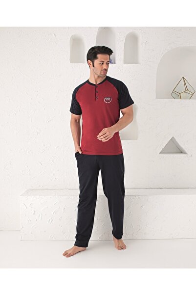 KAPİTEX Κοντό μανίκι Raglan με έξι μακριές τσέπες με τρία κουμπιά Claret Red ...