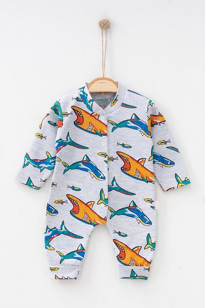 ADABEBEK 100% Cotton Ocean Themed Snap Jumpsuit