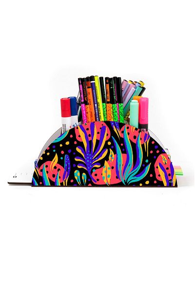 kutuTR Wooden Vip Colorful Models Desktop Pen Holder Organizer with Rainbow Ruler Assembled Box