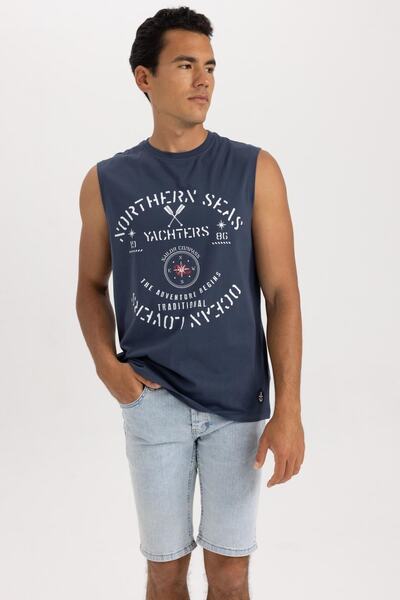 DeFacto Regular Fit Printed Bicycle Collar 100% Cotton Singlet A5700ax23hs