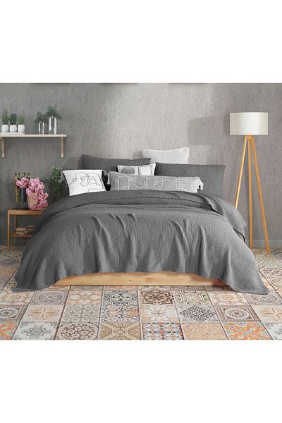 destinyhometex Dark Gray 4 Layer Multi Muslin 100% Cotton Double Personality Fringeless 230x240cm King Size