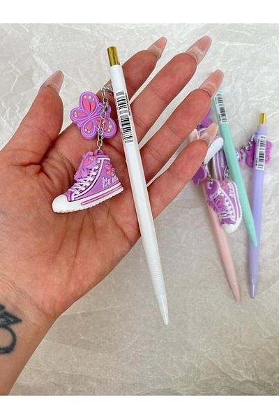 Planet Butik Purple Shoes and Butterfly Figured Versatil Pencil White
