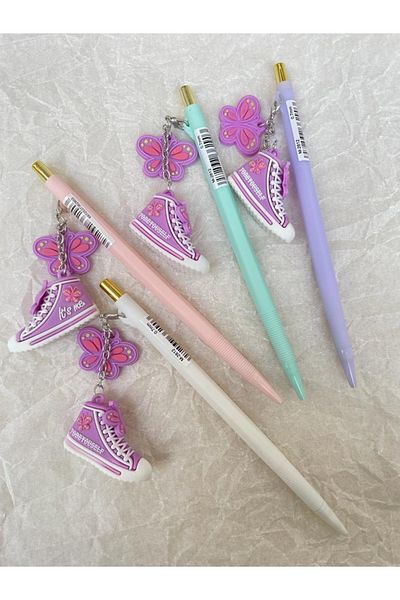 Planet Butik Purple Shoes and Butterfly Figured Versatil Pencil Pink