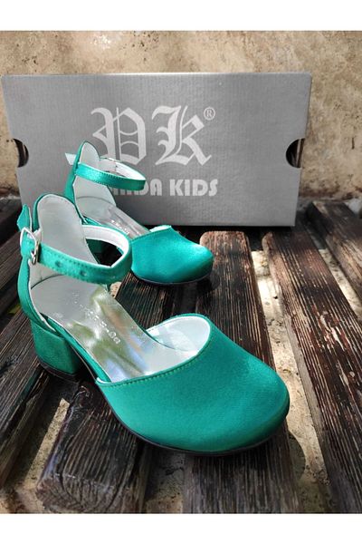 Panda Shoes Size 26-36 Green Satin Heeled Shoes Girl's Evening Dress Shoes