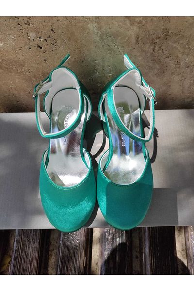 Panda Shoes Size 26-36 Green Satin Heeled Shoes Girl's Evening Dress Shoes