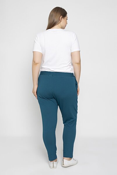 VISHENKA Kadın Büyük Beden Cepli Likralı Petrol Renk Eşofman Altı