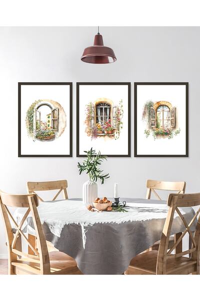 Vetro Design Floral Windows - Kitchen - Balcony Framed Painting Set